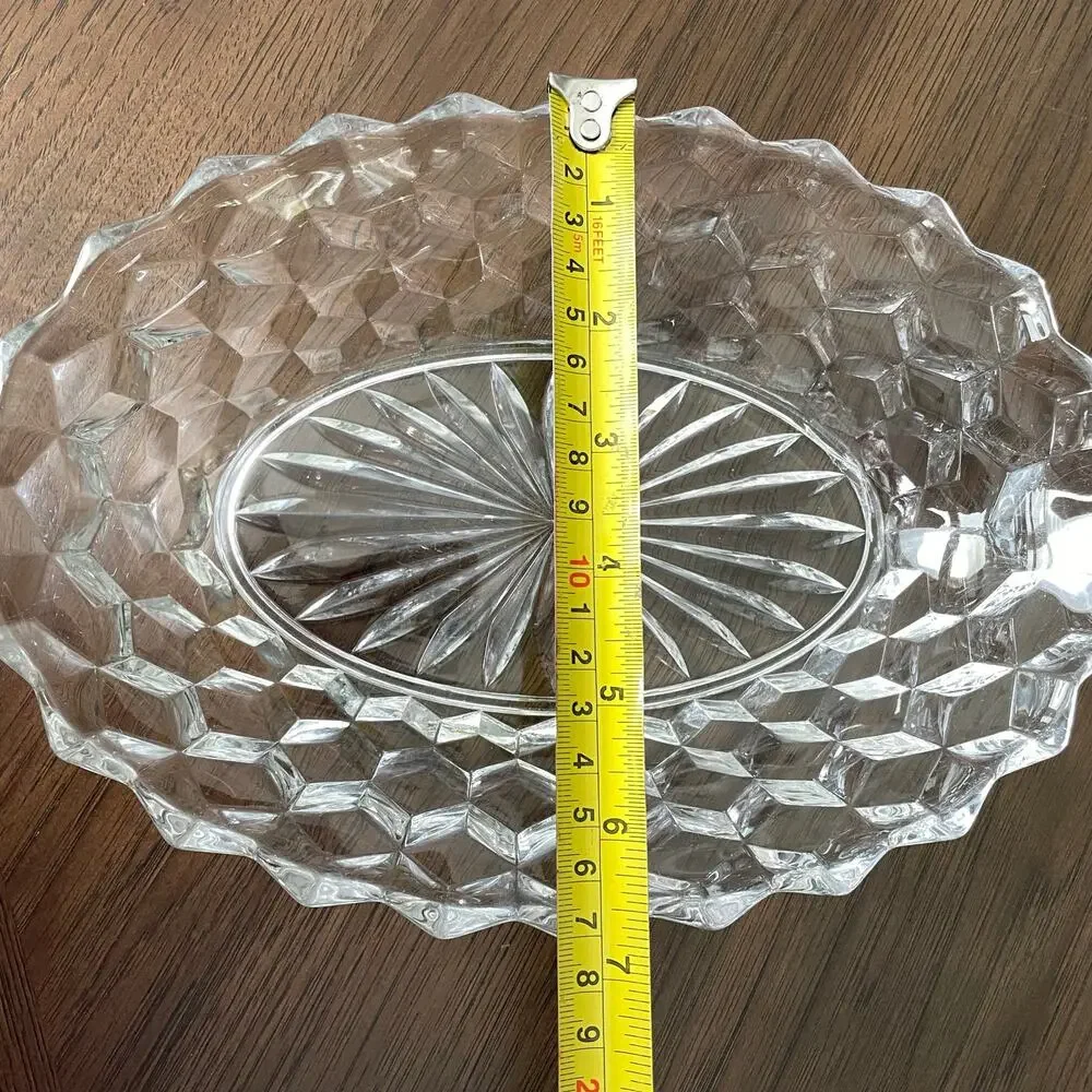 Fostoria American Clear Glass Oval Dish Bowl Serving Cubist Starburst Diamond